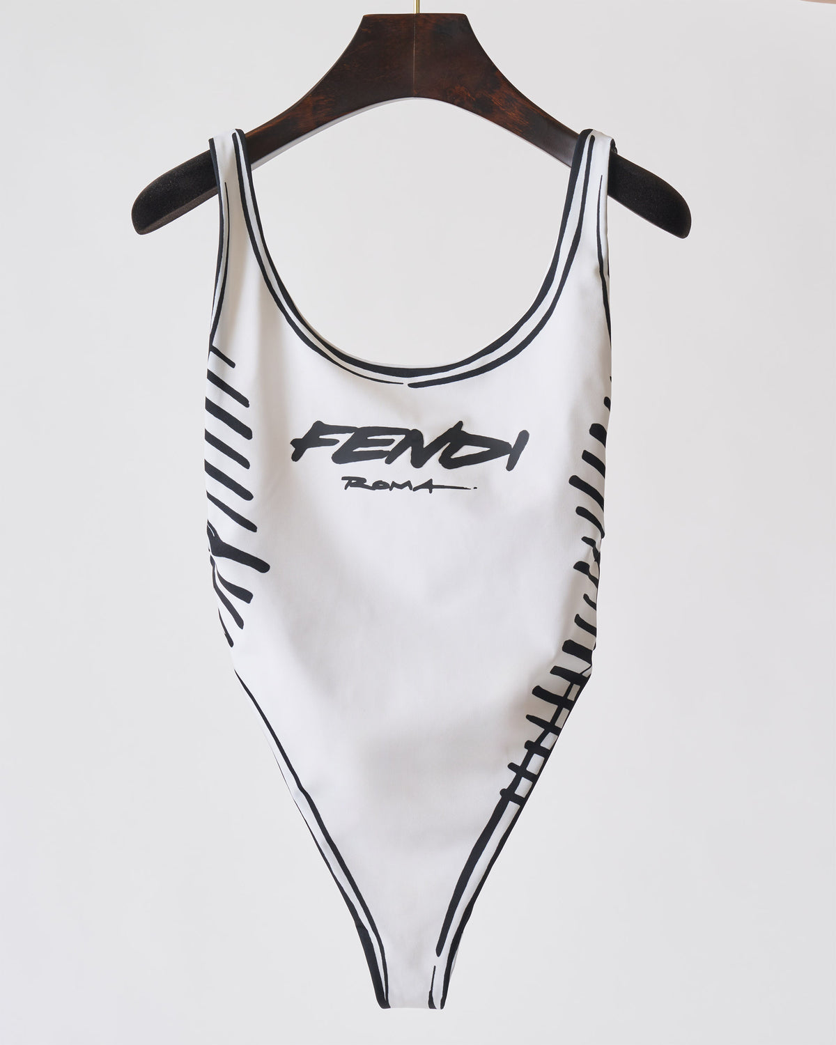 Fendi black and white one piece swimsuit Iryna Sigunava