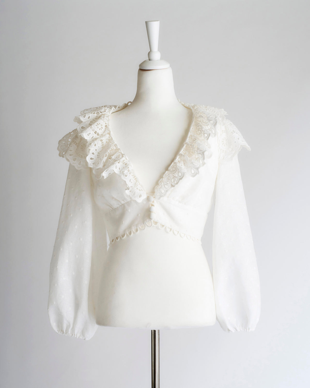 Zimmermann White crop shirt with broderie anglaise