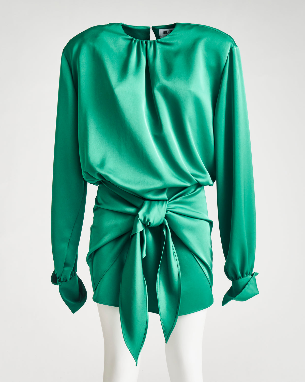 The Attico emerald- green satin knotted mini dress